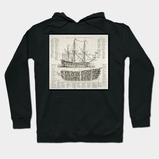 Vintage Illustration of British Warship, 1728. Hoodie